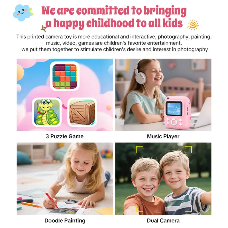 Kids Instant Print Camera – 1080P Selfie Digital Camera with 3 Paper Rolls for Boys & Girls Ages 3–12