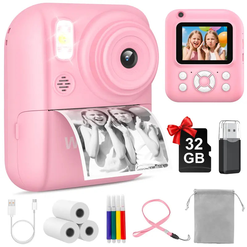 Kids Instant Print Camera – 1080P Selfie Digital Camera with 3 Paper Rolls for Boys & Girls Ages 3–12