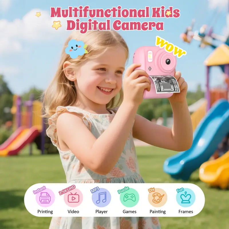 Kids Instant Print Camera – 1080P Selfie Digital Camera with 3 Paper Rolls for Boys & Girls Ages 3–12