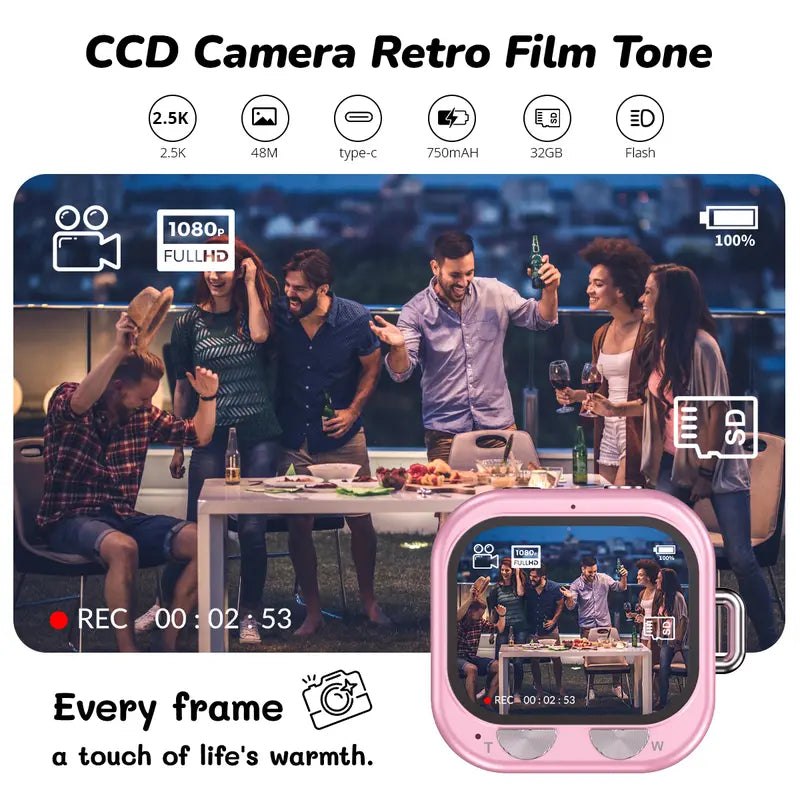 Mini Digital Camera 1080P – Retro Pocket Camera with 32GB SD Card, 1.45" Screen & Keychain Clip