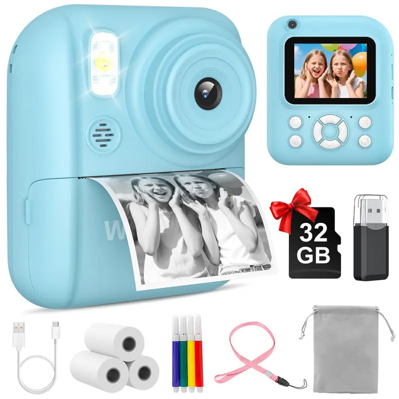 Kids Instant Print Camera – 1080P Selfie Digital Camera with 3 Paper Rolls for Boys & Girls Ages 3–12