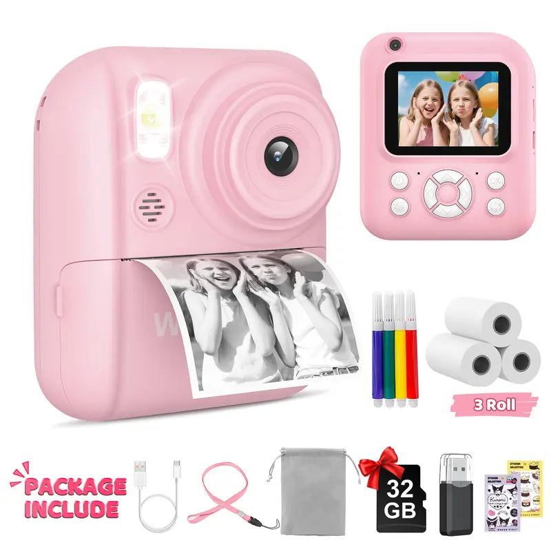 Kids Instant Print Camera – 1080P Selfie Digital Camera with 3 Paper Rolls for Boys & Girls Ages 3–12