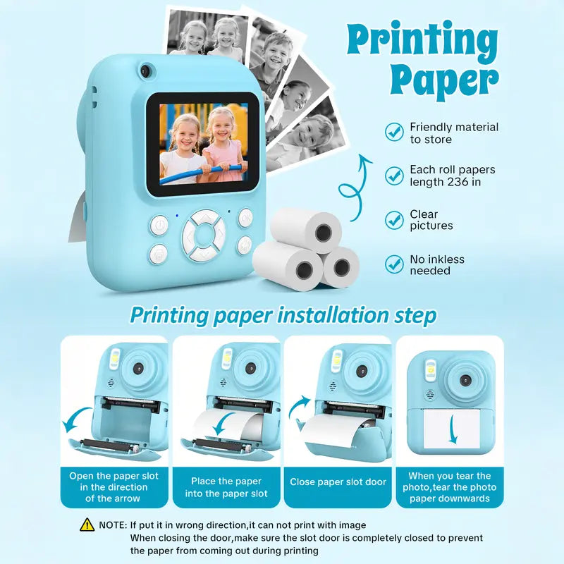 Kids Instant Print Camera – 1080P Selfie Digital Camera with 3 Paper Rolls for Boys & Girls Ages 3–12